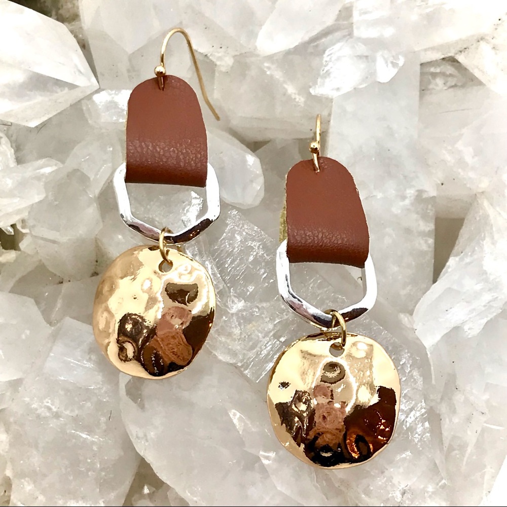 Mixed Metal & Leather Earrings